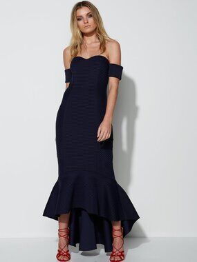 MOSSMAN Lovers Rock Scuba Ribbed Maxi Dress Navy Size US 10